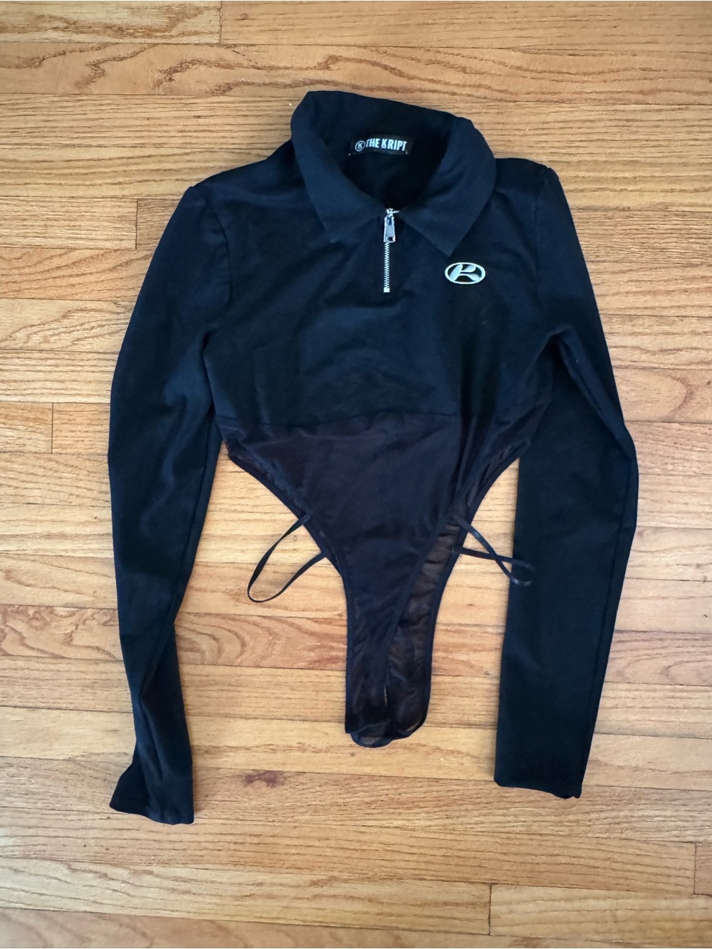 Black Long-Sleeve Zip Polo Bodysuit - The Kript
